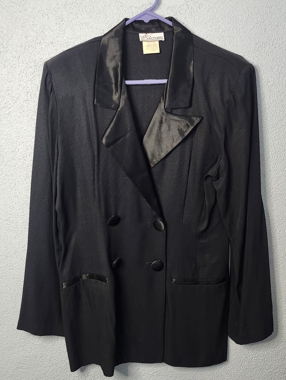 Vintage Black Satin-Lapel Double-Breasted Blazer